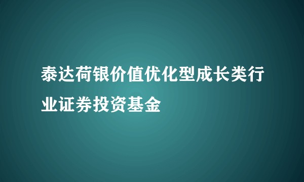 泰达荷银价值优化型成长类行业证券投资基金