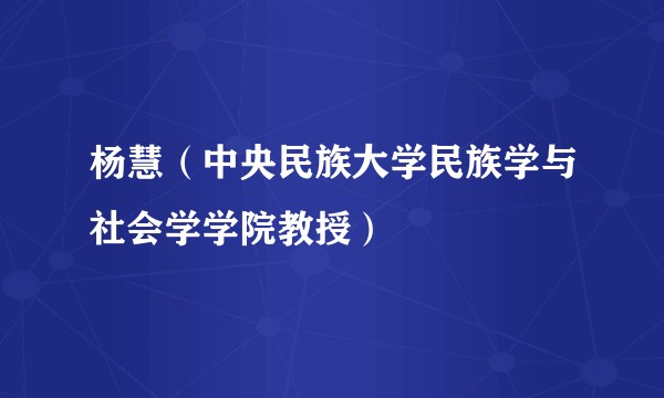 杨慧(中央民族大学民族学与社会学学院教授)