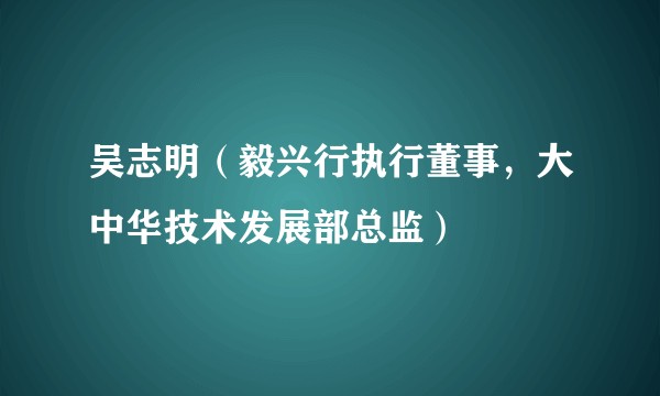 吴志明(毅兴行执行董事,大中华技术发展部总监)