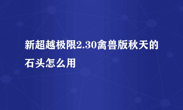新超越极限2.30禽兽版秋天的石头怎么用