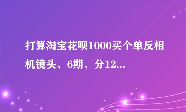 打算淘宝花呗1000买个单反相机镜头，6期，分12期，分24期每月利息分别是多少，总共利息是多少啊