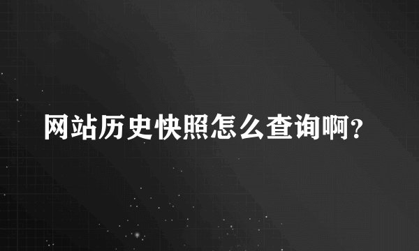 网站历史快照怎么查询啊？
