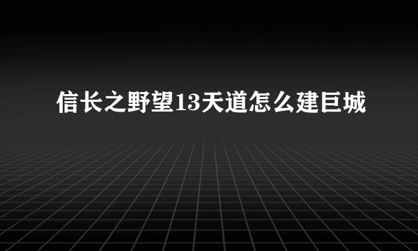 信长之野望13天道怎么建巨城