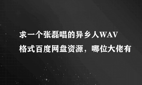 求一个张磊唱的异乡人WAV格式百度网盘资源，哪位大佬有