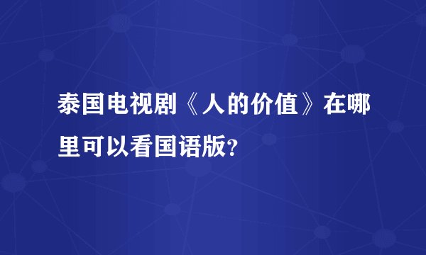 泰国电视剧《人的价值》在哪里可以看国语版？