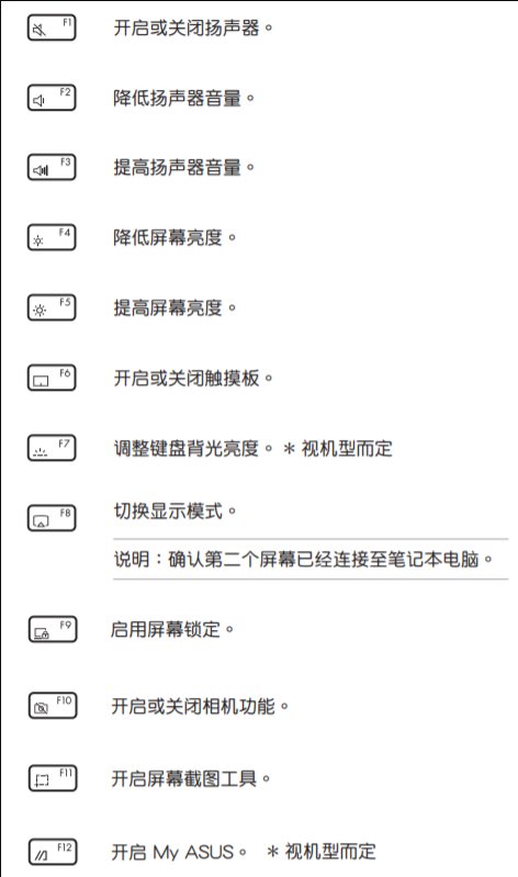 华硕笔记本电脑键盘功能键和快捷键怎么操作