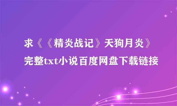求《《精炎战记》天狗月炎》完整txt小说百度网盘下载链接