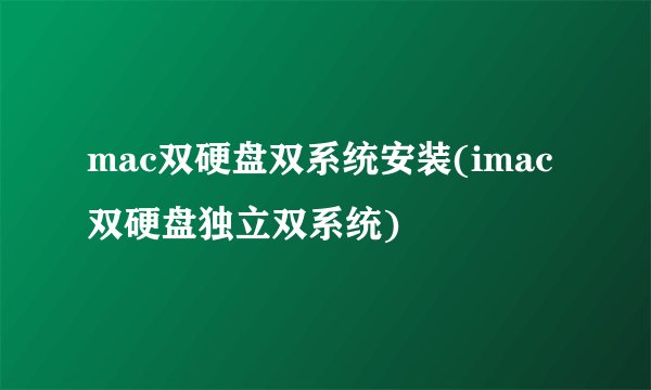 mac双硬盘双系统安装(imac双硬盘独立双系统)
