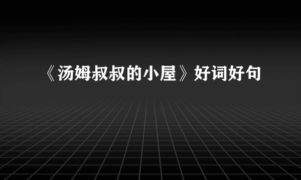 《汤姆叔叔的小屋》好词好句
