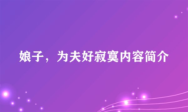 娘子，为夫好寂寞内容简介