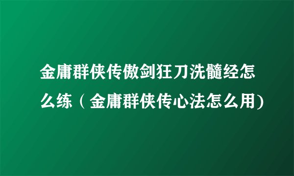 金庸群侠传傲剑狂刀洗髓经怎么练（金庸群侠传心法怎么用)