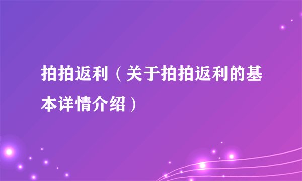 拍拍返利（关于拍拍返利的基本详情介绍）