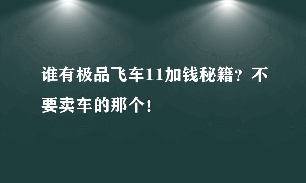 谁有极品飞车11加钱秘籍？不要卖车的那个！