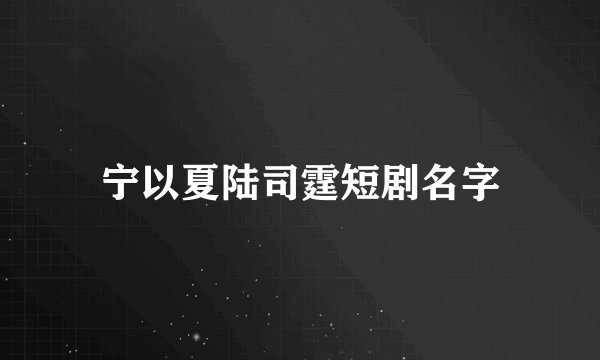 宁以夏陆司霆短剧名字