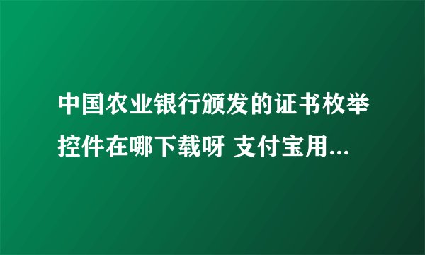 中国农业银行颁发的证书枚举控件在哪下载呀 支付宝用农行的的k宝充值，怎么证书下拉菜单为空 提示是您必须