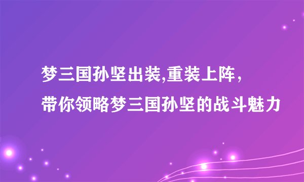 梦三国孙坚出装,重装上阵，带你领略梦三国孙坚的战斗魅力