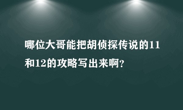 哪位大哥能把胡侦探传说的11和12的攻略写出来啊?