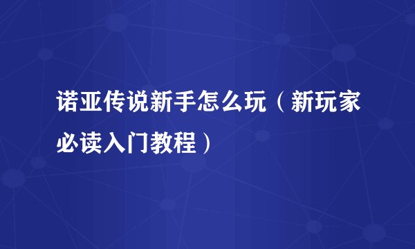 诺亚传说新手怎么玩（新玩家必读入门教程）