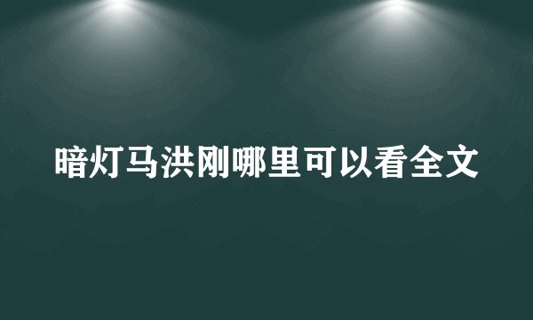 暗灯马洪刚哪里可以看全文