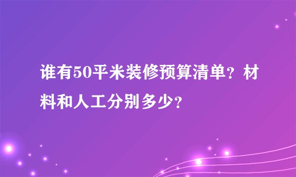 谁有50平米装修预算清单？材料和人工分别多少？