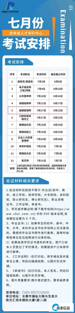2021年各地区7月份三级健康管理师考试时间安排