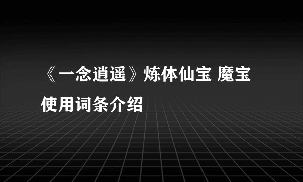 《一念逍遥》炼体仙宝 魔宝使用词条介绍