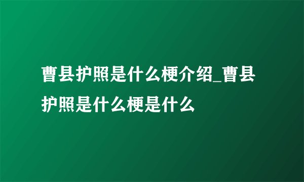 曹县护照是什么梗介绍_曹县护照是什么梗是什么