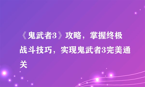 《鬼武者3》攻略，掌握终极战斗技巧，实现鬼武者3完美通关