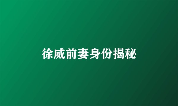 徐威前妻身份揭秘