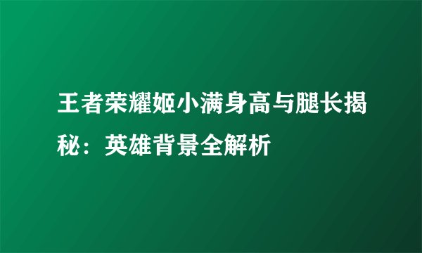 王者荣耀姬小满身高与腿长揭秘：英雄背景全解析