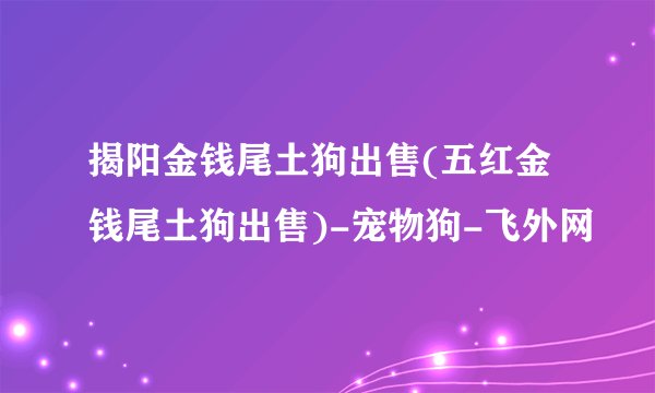 揭阳金钱尾土狗出售(五红金钱尾土狗出售)-宠物狗-飞外网