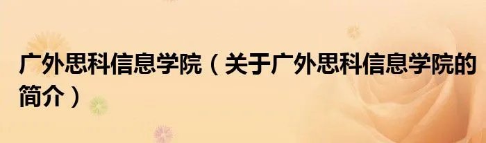 广外思科信息学院（关于广外思科信息学院的简介）
