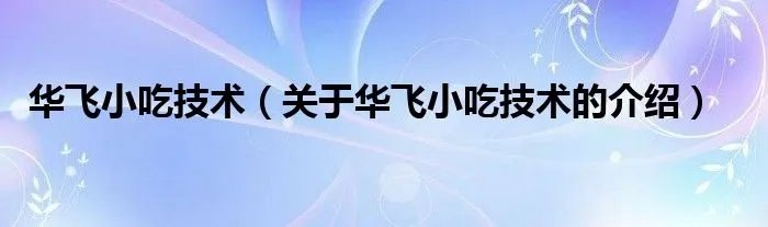 华飞小吃技术（关于华飞小吃技术的介绍）