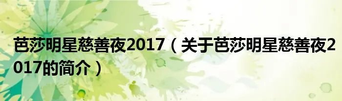 芭莎明星慈善夜2017（关于芭莎明星慈善夜2017的简介）