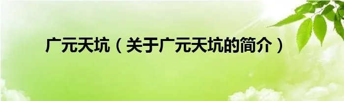 广元天坑（关于广元天坑的简介）
