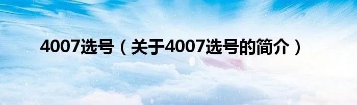 4007选号（关于4007选号的简介）