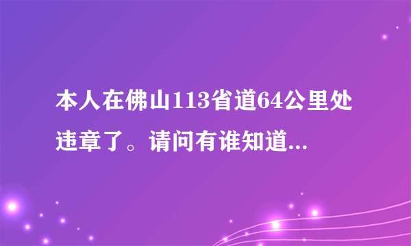 本人在佛山113省道64公里处违章了。请问有谁知道这位置是哪里？有没有照片提供看看