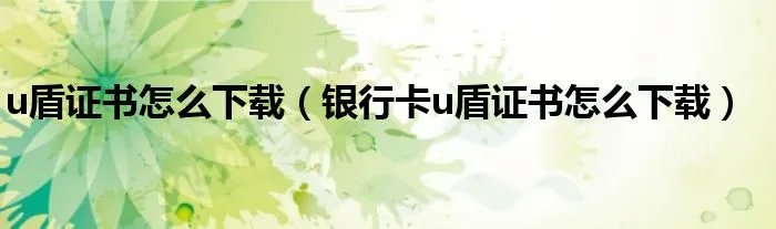 u盾证书怎么下载(银行卡u盾证书怎么下载)