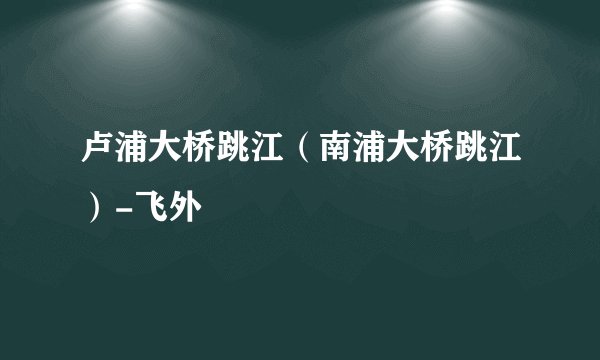 卢浦大桥跳江(南浦大桥跳江)-飞外