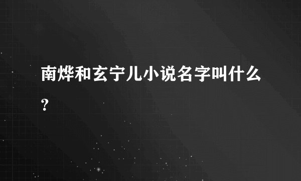 南烨和玄宁儿小说名字叫什么？