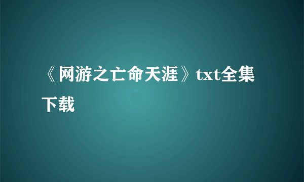 《网游之亡命天涯》txt全集下载