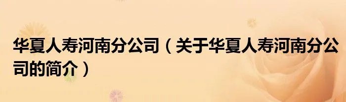 华夏人寿河南分公司（关于华夏人寿河南分公司的简介）