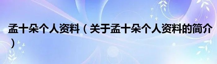 孟十朵个人资料（关于孟十朵个人资料的简介）