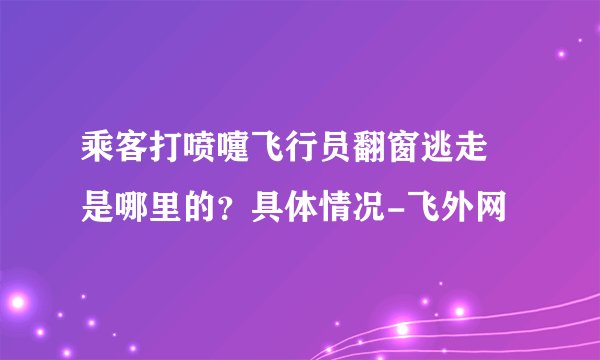 乘客打喷嚏飞行员翻窗逃走 是哪里的？具体情况-飞外网