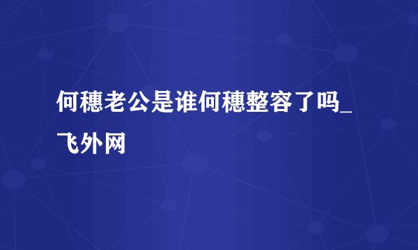 何穗老公是谁何穗整容了吗_飞外网