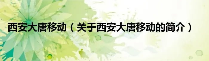 西安大唐移动（关于西安大唐移动的简介）