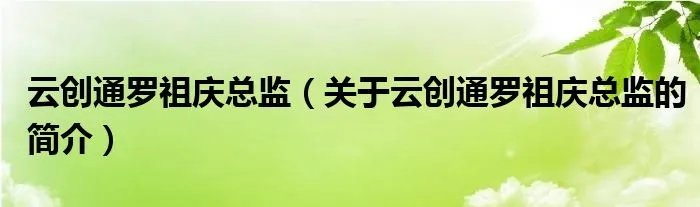 云创通罗祖庆总监（关于云创通罗祖庆总监的简介）