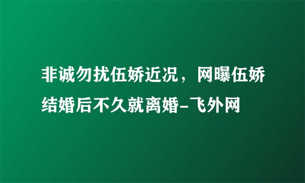 非诚勿扰伍娇近况，网曝伍娇结婚后不久就离婚-飞外网