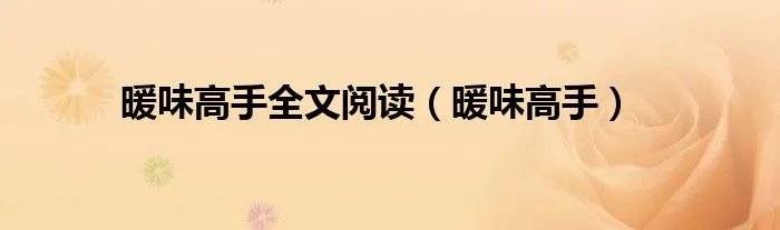 暖味高手全文阅读（暖味高手）