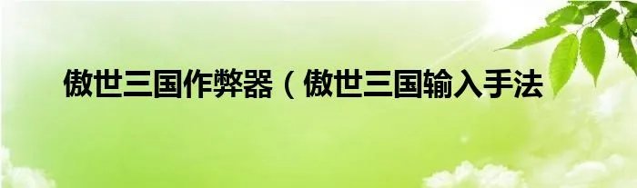 傲世三国作弊器(傲世三国输入手法
